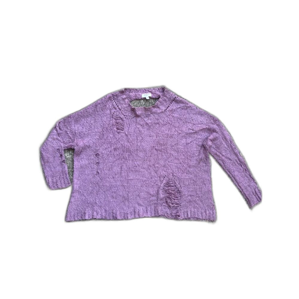 C-Umgee Distressed Ladder Open Knit Back Cut Out Sweater Women's S